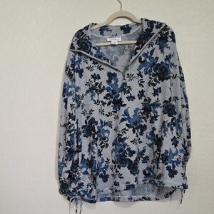 Skye's the Limit Gray Pullover with Blue Floral Accents